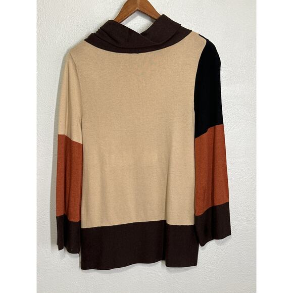 Lagenlook Spring Mercer Cowl Neck Sweater S Brown Tan Orange Color Blocked - Picture 4 of 11